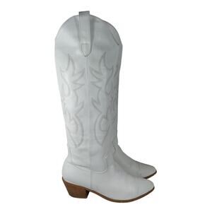 PURE WHITE FANCY STITCHED BEGAN LEATHER WESTERN STYLE HIGH COWBOY BOOTS! SZ 9.5M